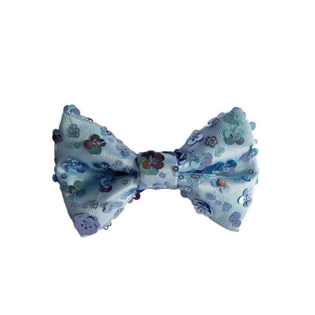 Papion rafinat, cu paiete, model Clasic, Light Blue Glitter Flower